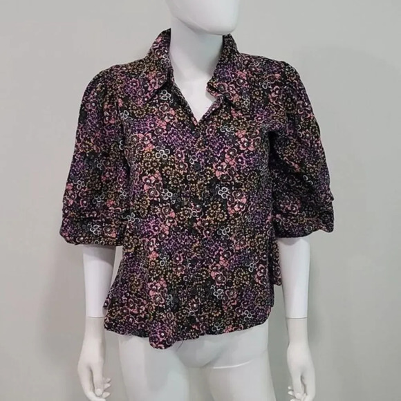 NWOT Free People Balloon Sleeve Button Front Blouse - Picture 1 of 8